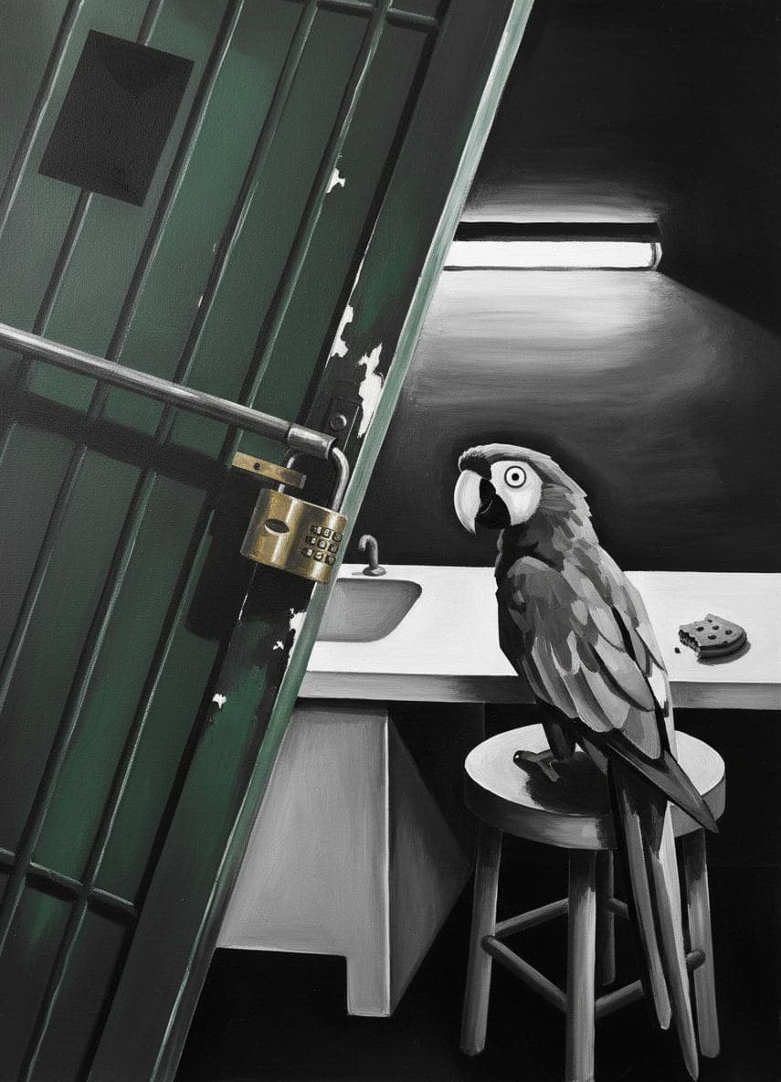 Scarlet Macaw in the Kitchenette — abstract work by Viktor Eklund — MODULAR · a one-of-a-kind original