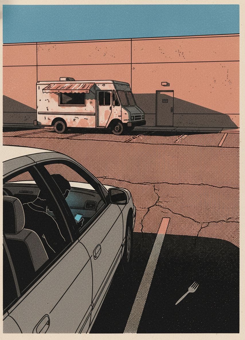 Scrolling Between Deliveries — print by Yuko Shimizu-Tachibana — MODULAR · a one-of-a-kind original