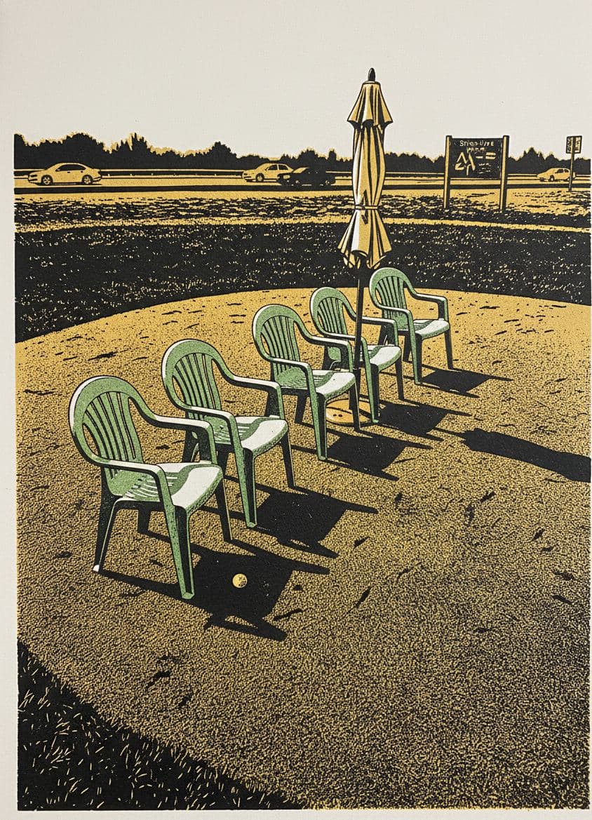 Shoreline Links with an Open Umbrella — print by Yuko Shimizu-Tachibana — MODULAR · a one-of-a-kind original