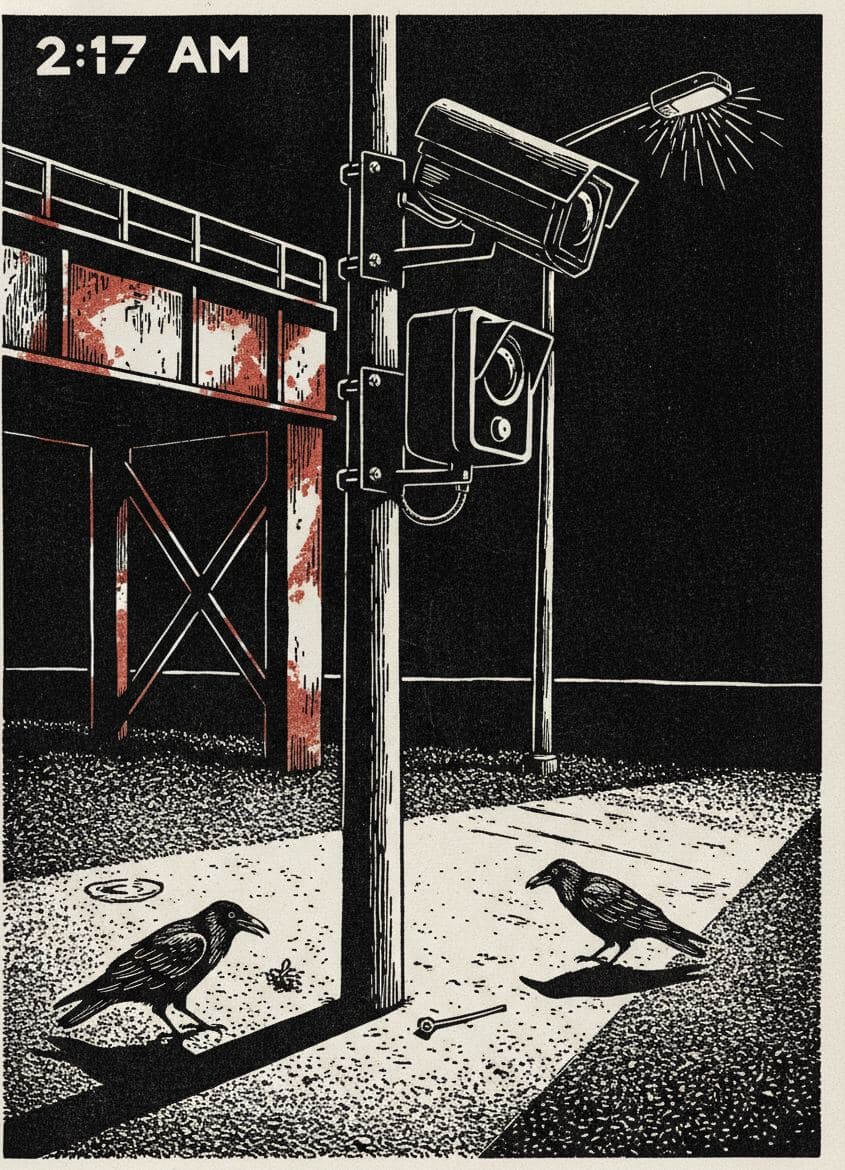 Speed Cameras on a Scuffed Pole — print by Yuko Shimizu-Tachibana — MODULAR · a one-of-a-kind original