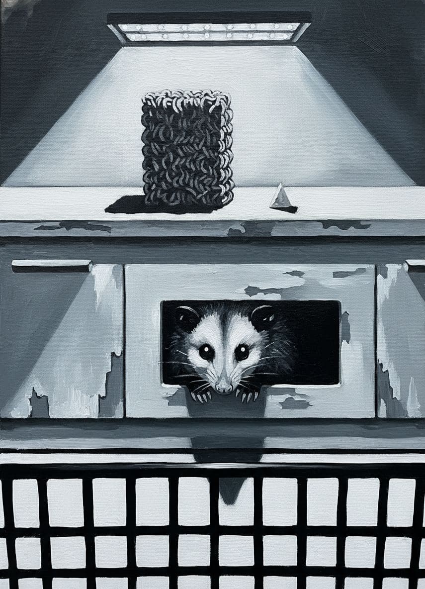 Sterile Kitchen with an Opossum — abstract work by Viktor Eklund — MODULAR · a one-of-a-kind original