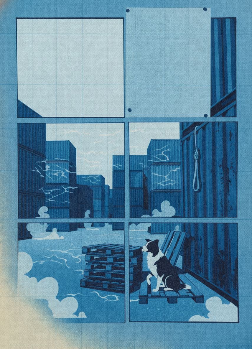 Storage Yard with a Drooping Label — print by Anya Pietrowski — MODULAR · a one-of-a-kind original
