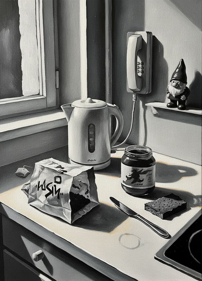 Sunday morning, anachronistic hum — abstract work by Saskia Vandenberg — MODULAR · a one-of-a-kind original