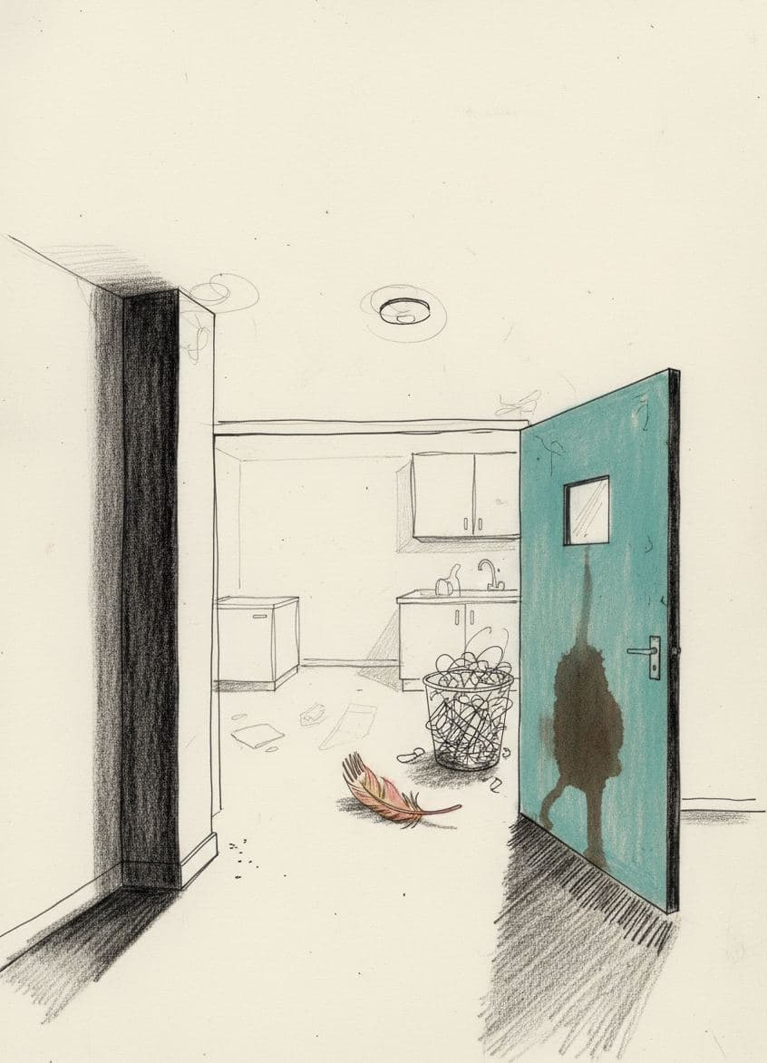teal door's quiet resignation — painting by Agnete Holm — MODULAR · a one-of-a-kind original