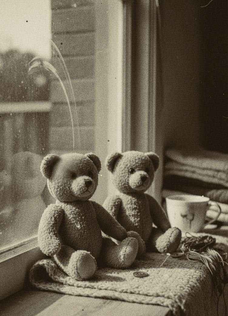 Teddy Bears on a Bleached Sill — photograph by Parisa Khavari — MODULAR · 13 × 18 cm limited edition of 10