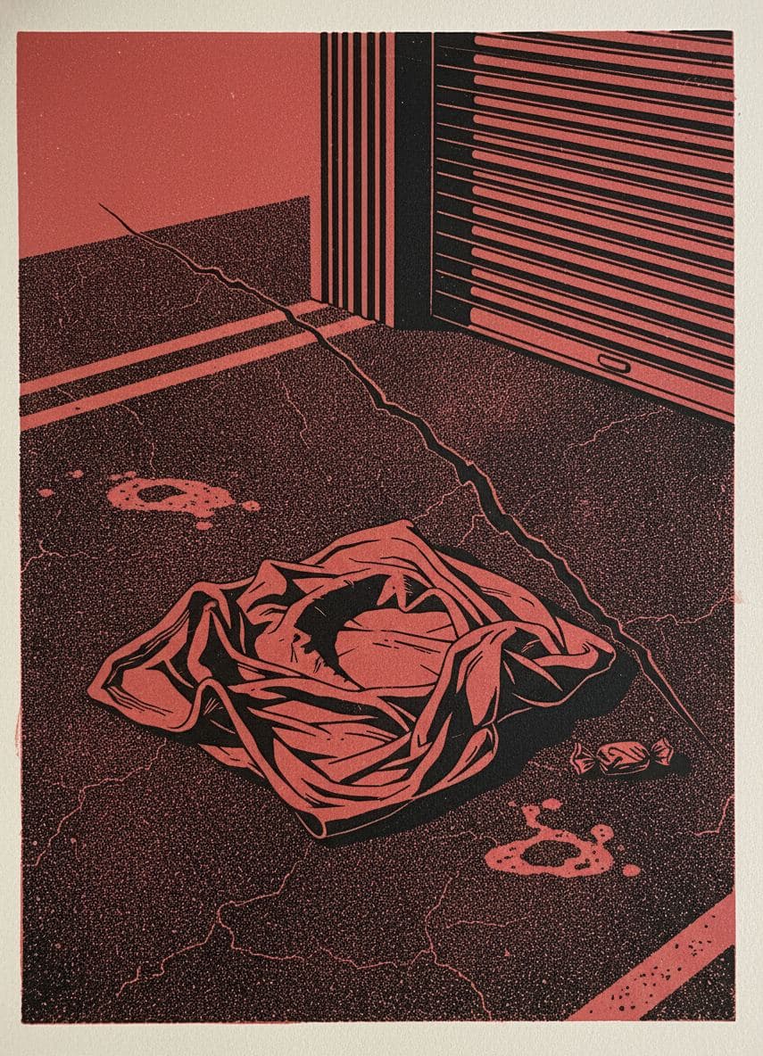 The Crumpled Percale and the Garage Door — print by Yuko Shimizu-Tachibana — MODULAR · a one-of-a-kind original