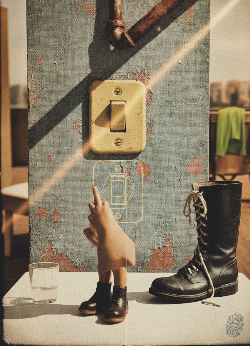The Damp Wall and the Single Boot — abstract work by Viktor Eklund — MODULAR · a one-of-a-kind original