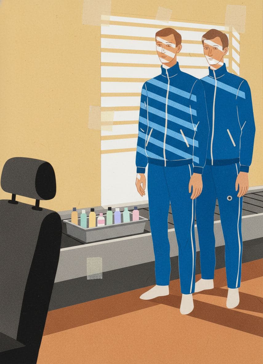 The Fluorescent Airport Line — collage by Irmela Bechmann — MODULAR · a one-of-a-kind original