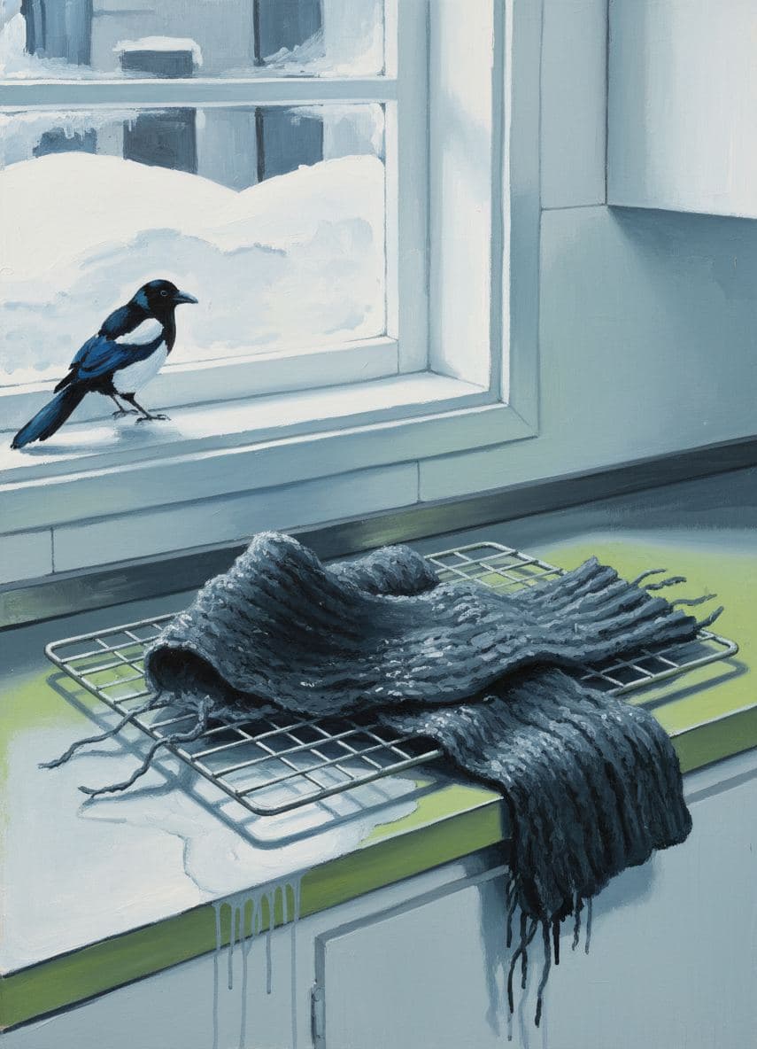 The Grey Scarf and the Magpie — abstract work by Stefan Tannhäuser — MODULAR · a one-of-a-kind original