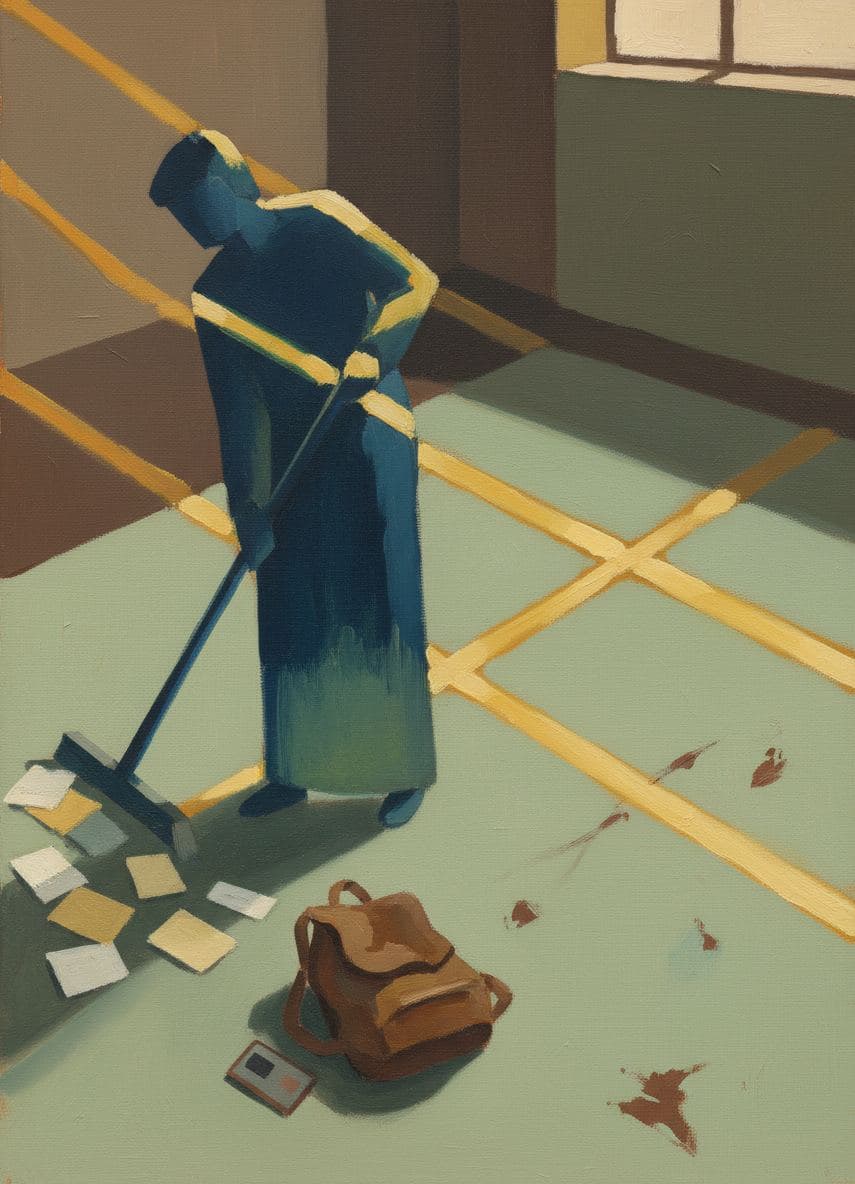 The Janitor Sweeping the Notes — abstract work by Viktor Eklund — MODULAR · a one-of-a-kind original