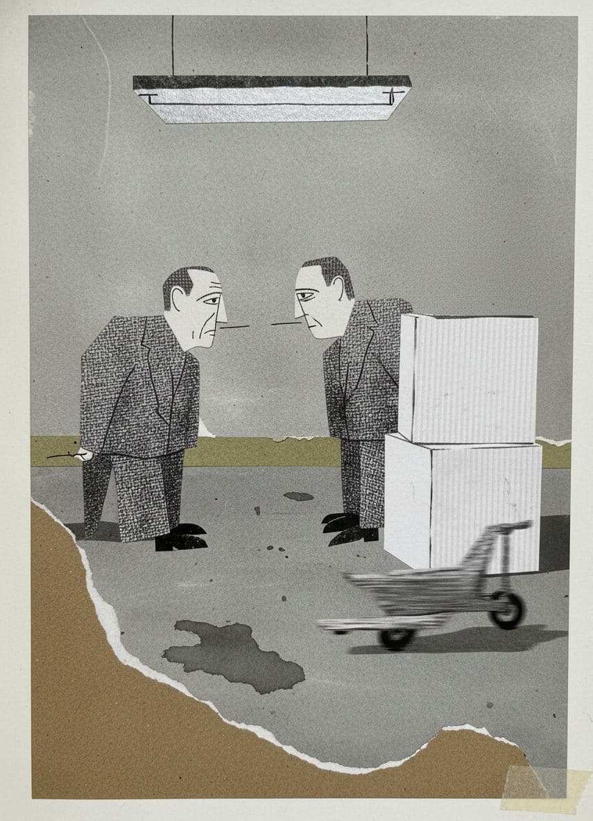 The Longshoremen Exchanging Glances — collage by Irmela Bechmann — MODULAR · a one-of-a-kind original