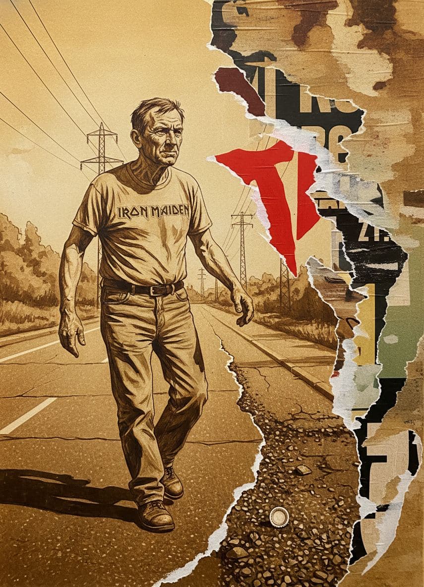 The Man with the Faded Shirt — collage by Irmela Bechmann — MODULAR · a one-of-a-kind original