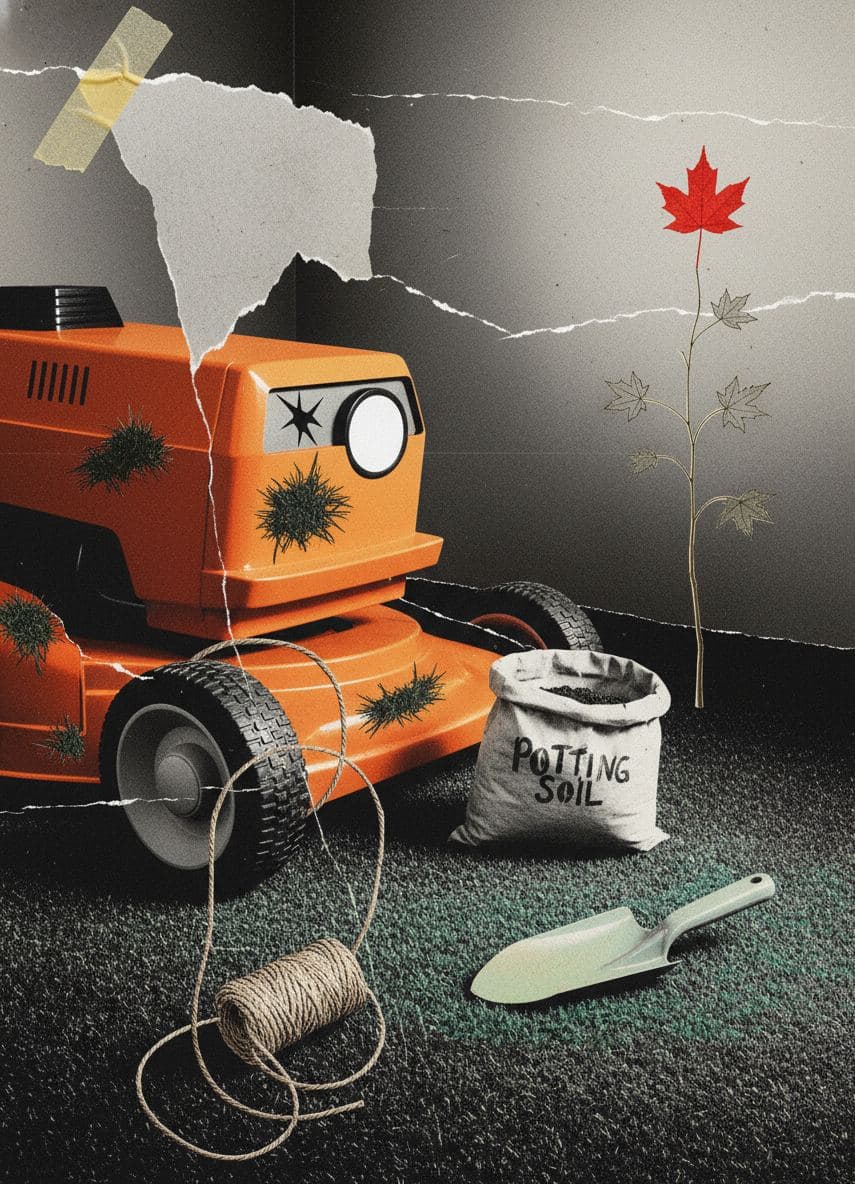 The Orange Chassis with One Cracked Eye — collage by Irmela Bechmann — MODULAR · a one-of-a-kind original