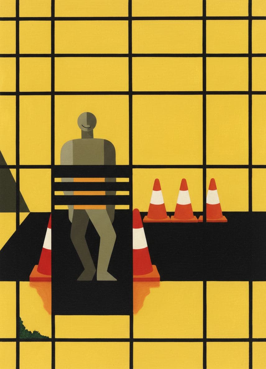 The Orange Cones of Progress — abstract work by Viktor Eklund — MODULAR · a one-of-a-kind original