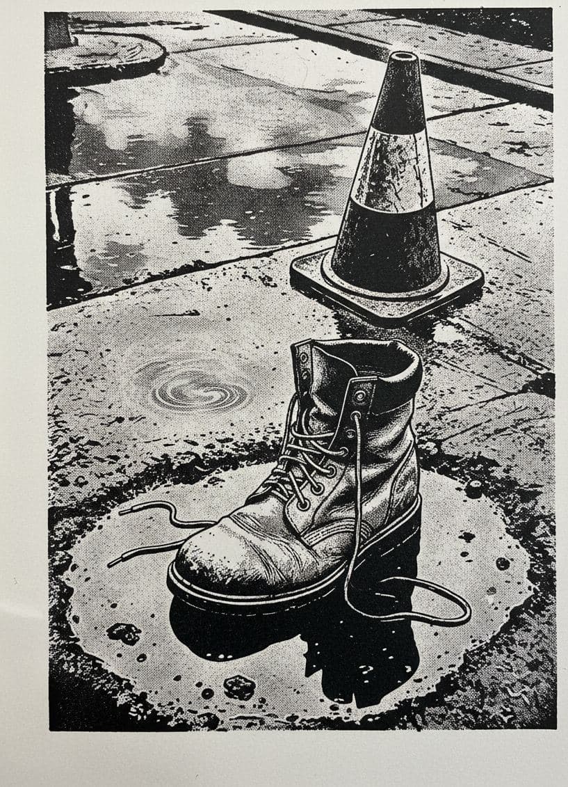 The Worker Leaving the Scene — print by Hilda Prosser — MODULAR · a one-of-a-kind original