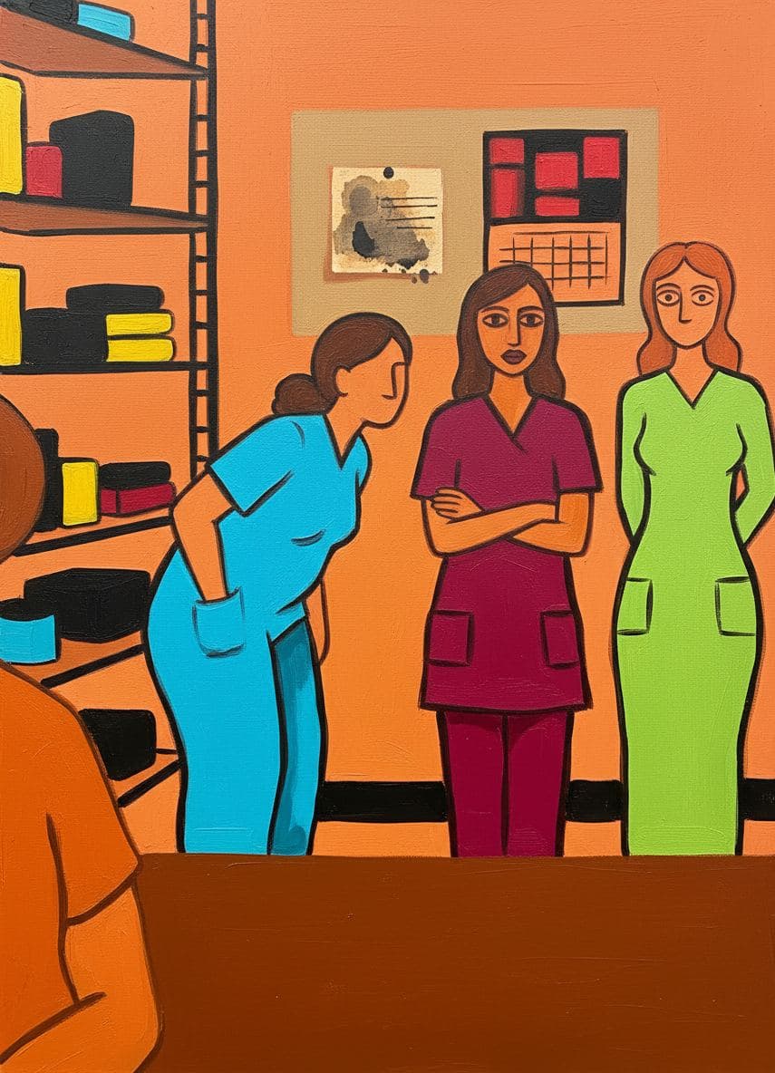 Three Women in the Supply Room — abstract work by Viktor Eklund — MODULAR · a one-of-a-kind original