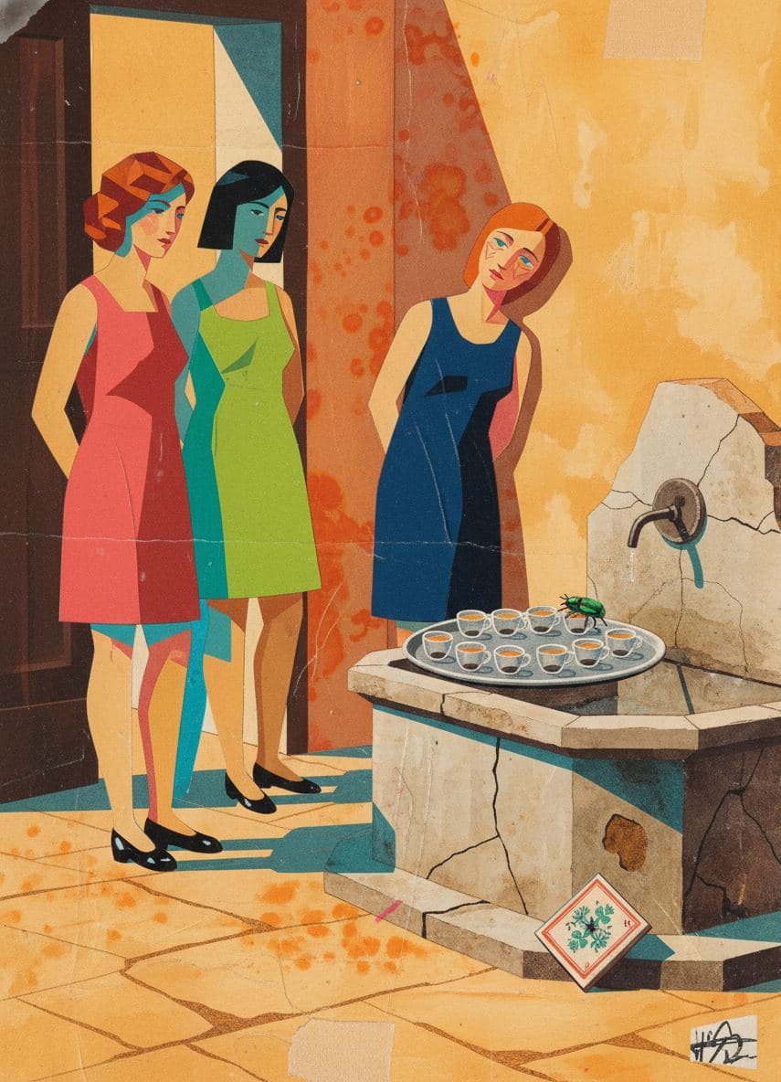 Tuscan Piazza with a Lone Beetle — collage by Irmela Bechmann — MODULAR · a one-of-a-kind original