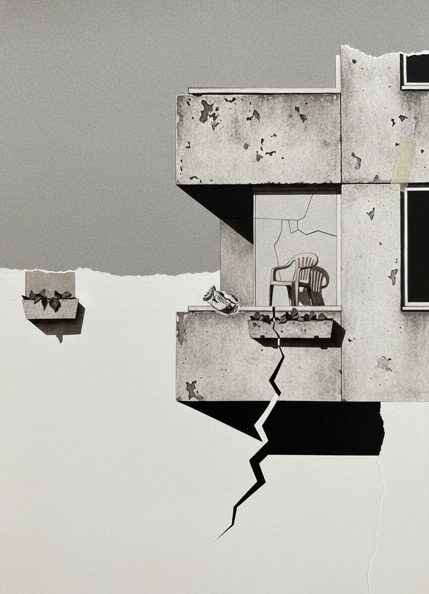 Untitled (Council Block Reflection) — collage by Irmela Bechmann — MODULAR · a one-of-a-kind original