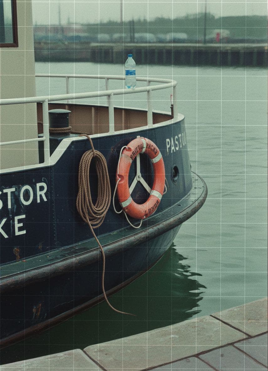Untitled (Floating Harbour, Morning) — collage by Irmela Bechmann — MODULAR · a one-of-a-kind original