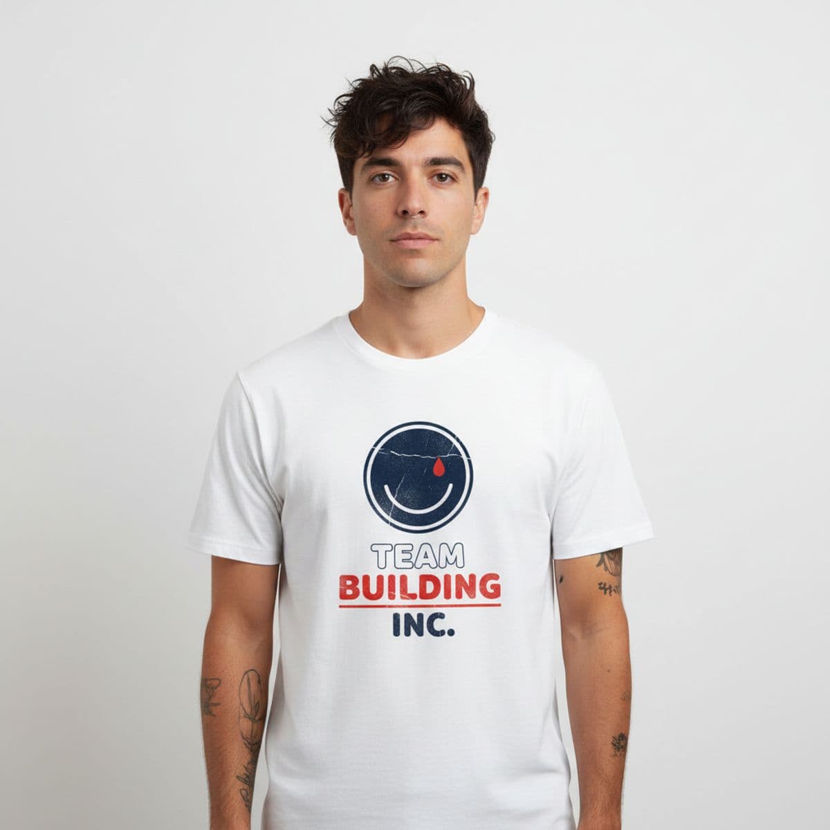 Break Room with a Persistent Hum printed on a t-shirt, worn