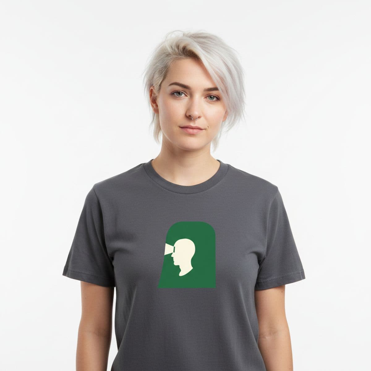 Departure Lounge with Twelve Coffees printed on a t-shirt, worn