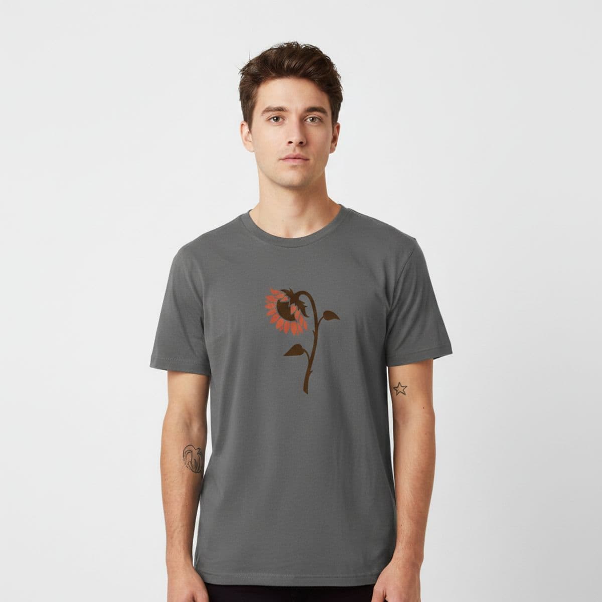 Midnight Respite Under Star-Dusted Sky printed on a t-shirt, worn