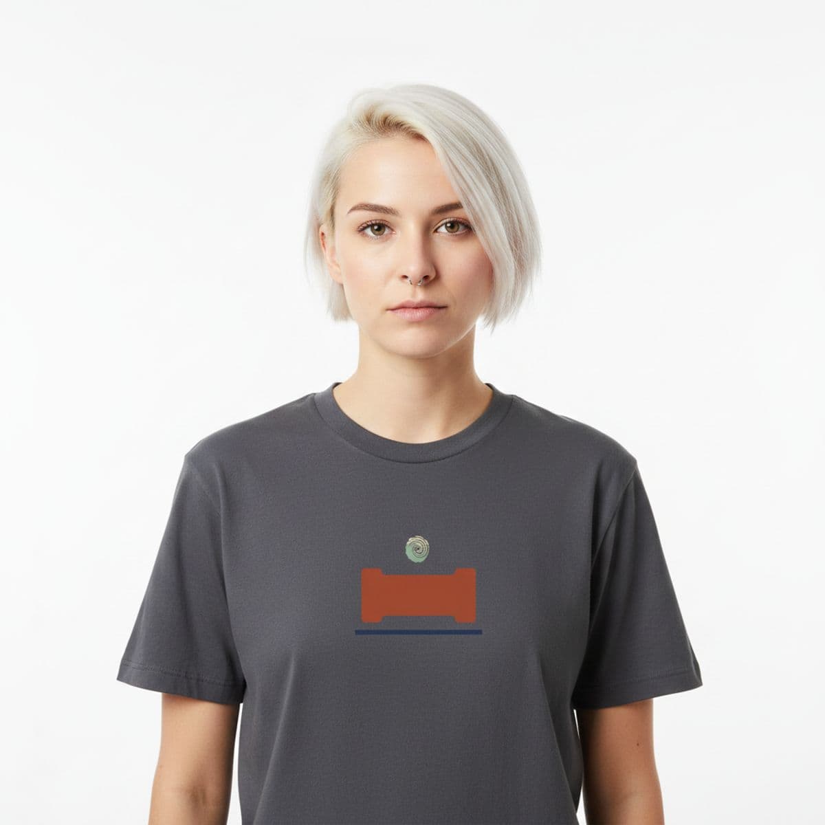 november sleet, a crinkle in the plan printed on a t-shirt, worn