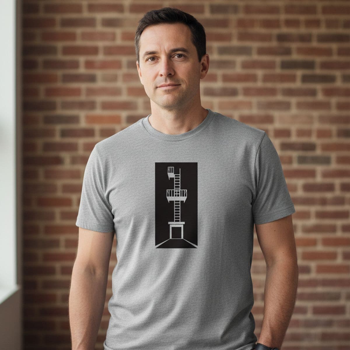 The Streetlamp Witnessing the Alley printed on a t-shirt, worn