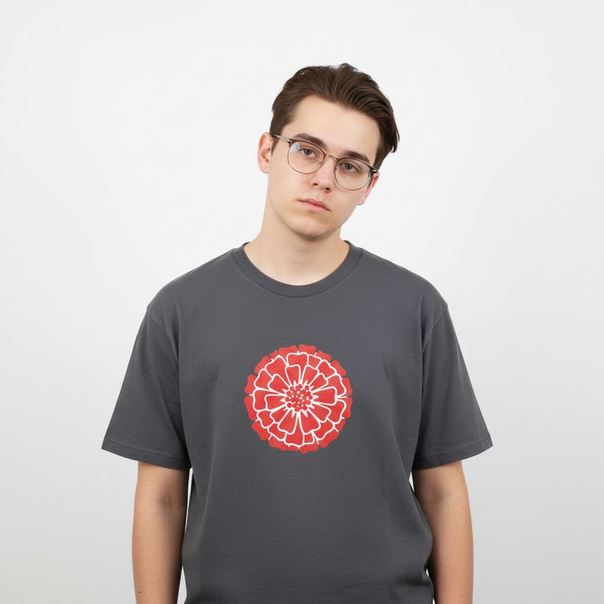 Untitled (Chain-Link Fence, Morning) printed on a t-shirt, worn