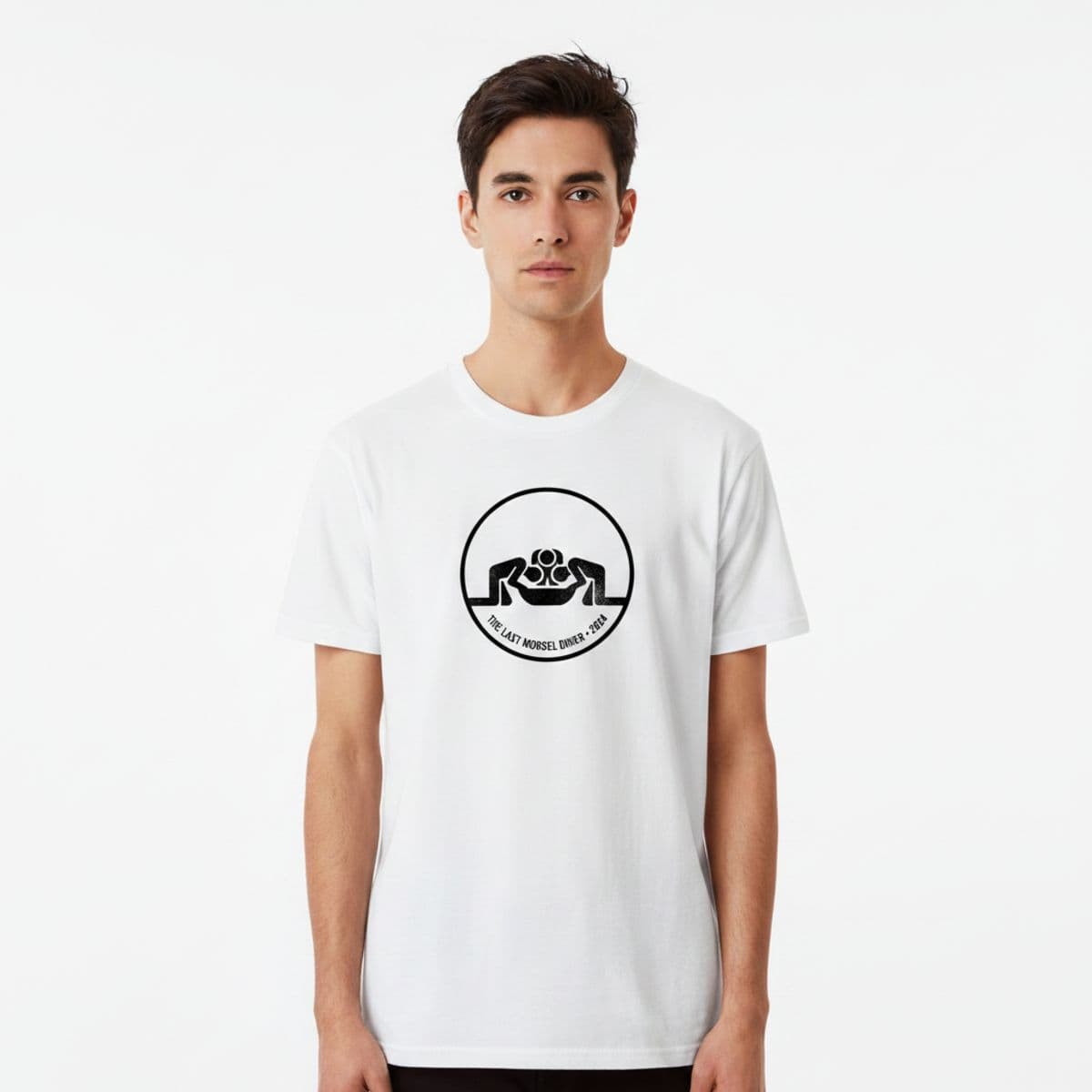 Untitled (Kitchen Counter, Three Men) printed on a t-shirt, worn